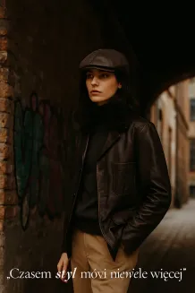 Skórzany kaszkiet Polar Fashion K233K – czekoladowy styl unisex z pikowaną podszewką - 8