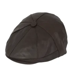 Skórzany kaszkiet Polar Fashion K233K – czekoladowy styl unisex z pikowaną podszewką