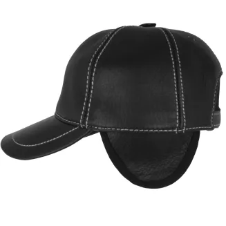 Czarna skórzana czapka bejsbolówka premium z kontrastowym przeszyciem K248F Polar Fashion - 3