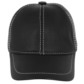 Czarna skórzana czapka bejsbolówka premium z kontrastowym przeszyciem K248F Polar Fashion - 4