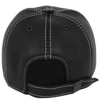 Czarna skórzana czapka bejsbolówka premium z kontrastowym przeszyciem K248F Polar Fashion - 5