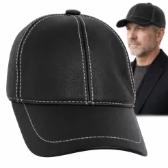 Czarna skórzana czapka bejsbolówka premium z kontrastowym przeszyciem K248F Polar Fashion