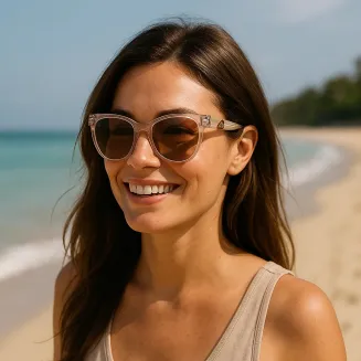 Transparentne Okulary Polar Fashion PR9145C5 damskie, polaryzacyjne, różowe - 7
