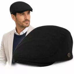 Kaszkiet Męski Bawełniany Czarny Letni Czapka Flat Cap Gładki Lato K312G