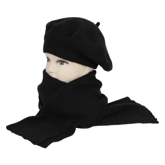 W478H2 Czarny komplet zimowy damski beret szalik - 3