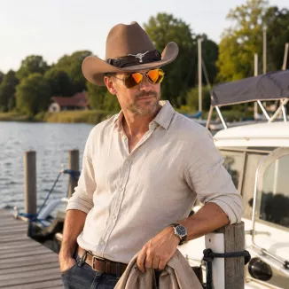 Kapelusz Kowbojski Karmelowy Zestaw Okulary Pilotki Western Męski Damski R260B - 4