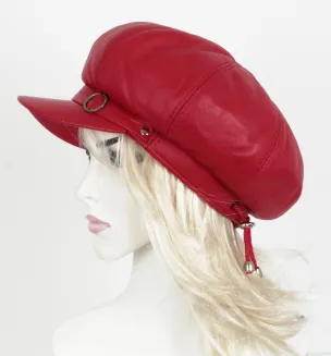 K254A Czerwony kaszkiet  skórzany  z osłoną na uszy i kark - 3