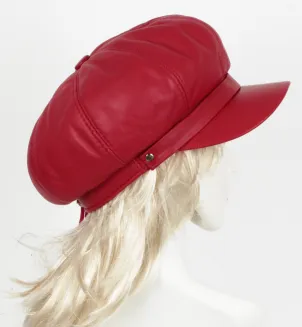 K254A Czerwony kaszkiet  skórzany  z osłoną na uszy i kark - 4