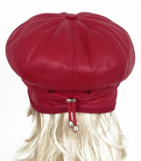 K254A Czerwony kaszkiet  skórzany  z osłoną na uszy i kark - 6