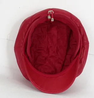 K254A Czerwony kaszkiet  skórzany  z osłoną na uszy i kark - 8