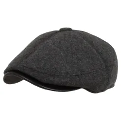 K81B Dark Grey Men'S Flat Cap Insulated With Earmuffs Hat