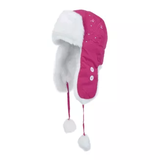 Dziewczęca czapka zimowa uszatka W149A malinowa ciepła z pomponami Polar Fashion - 2