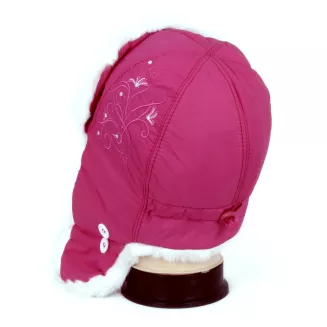 Dziewczęca czapka zimowa uszatka W149A malinowa ciepła z pomponami Polar Fashion - 3