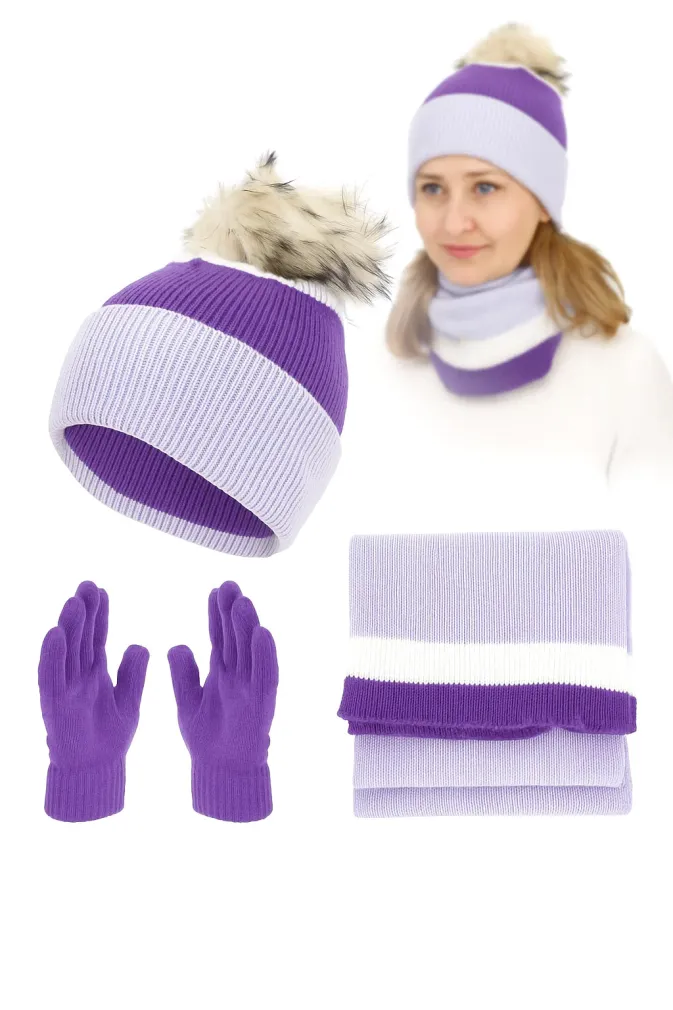 Damski Komplet Zimowy W453F Polar Fashion – Fioletowy Styl i Ciepło