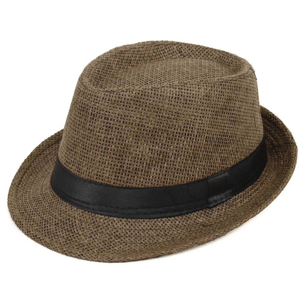 R152 Klasyczny kapelusz Trilby brązowy z czarnym otokiem