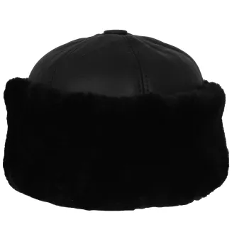 Toczek Skórzany Czarny Zimowy Unisex  z Futrem Polar Fashion W518K - 2