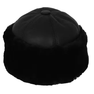 Toczek Skórzany Czarny Zimowy Unisex  z Futrem Polar Fashion W518K - 3