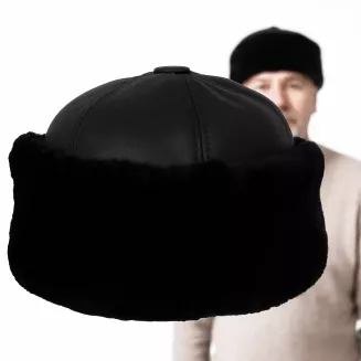 Toczek Skórzany Czarny Zimowy Unisex  z Futrem Polar Fashion W518K - 8