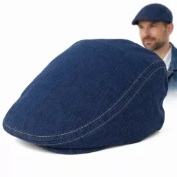 Ciemnoniebieski Kaszkiet Męski Jeansowy 100% Bawełna Polar Fashion K300C