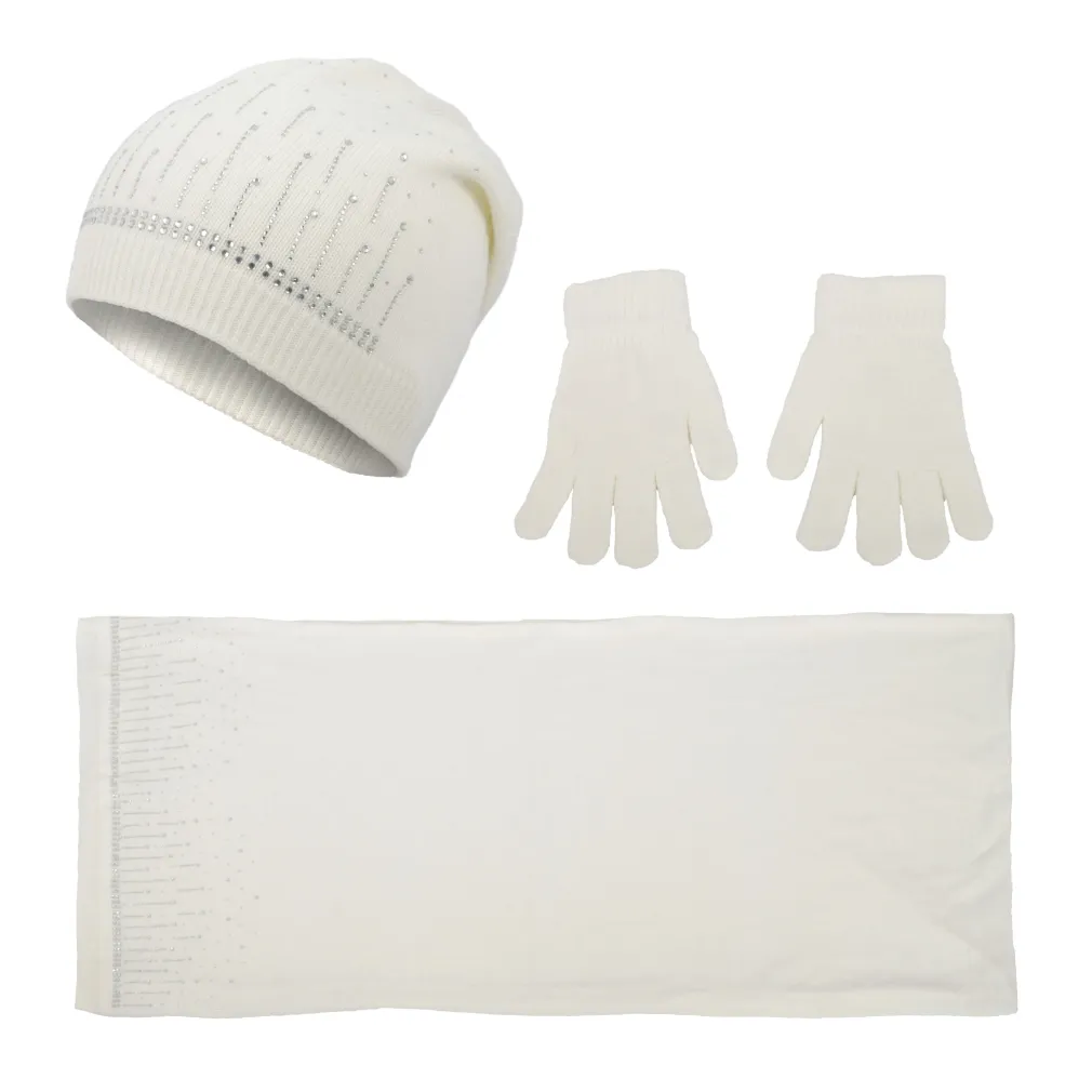 W377Ak Ecru Winter Set Hat Scarf Gloves Cashmere