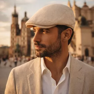 Kaszkiet Męski Beżowy Lniany Flat Cap Letni Lekki Przewiewny 57-60cm K309C - 6