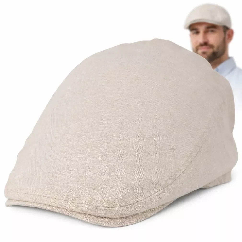 Kaszkiet Męski Beżowy Lniany Flat Cap Letni Lekki Przewiewny 57-60cm K309C
