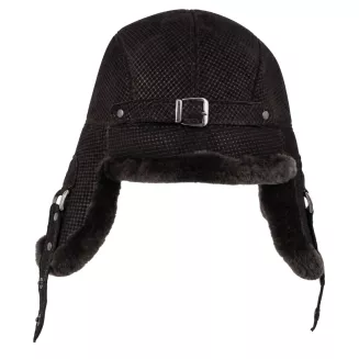 Czapka Zimowa Skórzana Pilotka Uszatka Unisex Ocieplana Futrem W533G - 8