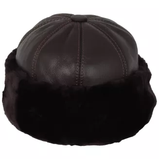 Toczek skórzany W518C brązowy z futerkiem Polar Fashion unisex - 2