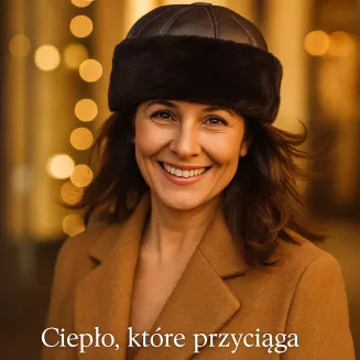 Toczek skórzany W518C brązowy z futerkiem Polar Fashion unisex - 5