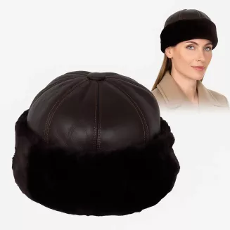 Toczek skórzany W518C brązowy z futerkiem Polar Fashion unisex - 7