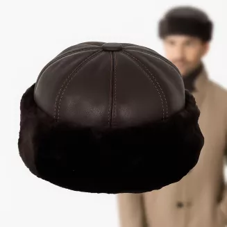 Toczek skórzany W518C brązowy z futerkiem Polar Fashion unisex - 8