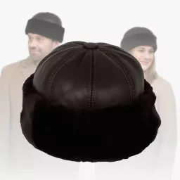 Toczek skórzany W518C brązowy z futerkiem Polar Fashion unisex