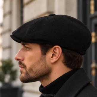 Kaszkiet Męski Czarny Ocieplany z Wełną Gumka Peaky Blinders Retro K322D - 5