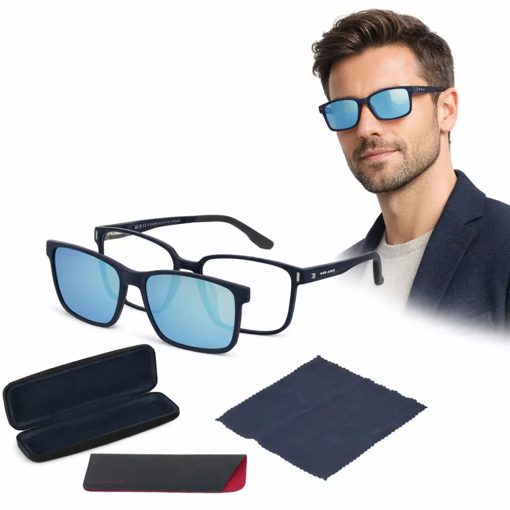 Okulary męskie clip-on navy TR90 polaryzacja Mirror HD Solano CL90292B