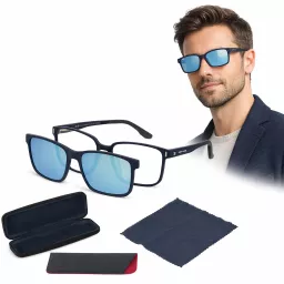 Okulary męskie clip-on navy TR90 polaryzacja Mirror HD Solano CL90292B