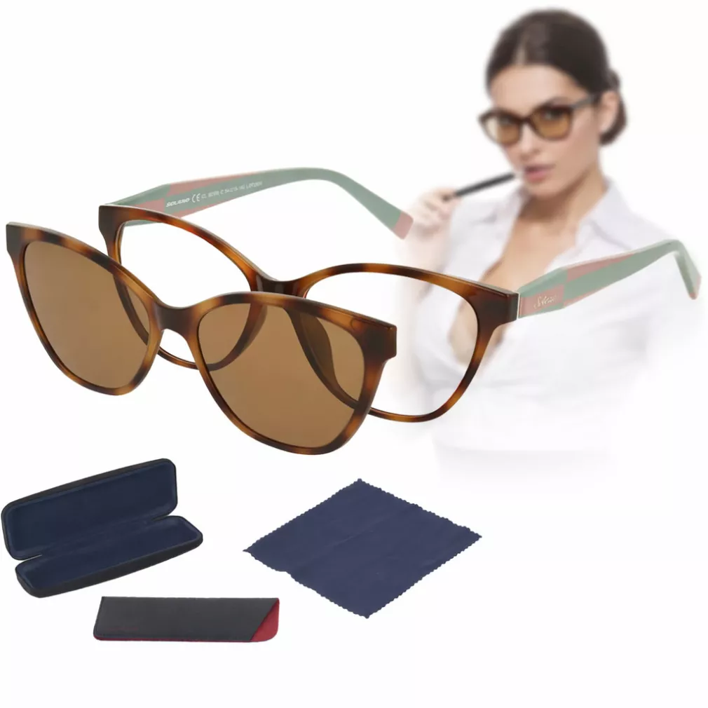 Okulary damskie Solano CL90308C 2w1 clip-on polaryzacja UV400 Brązowe TR90