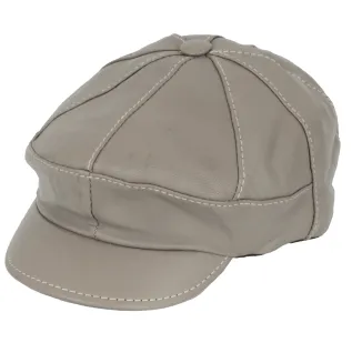 Skórzany kaszkiet Polar Fashion K233G – beżowo-popielaty, unisex ocieplany - 4