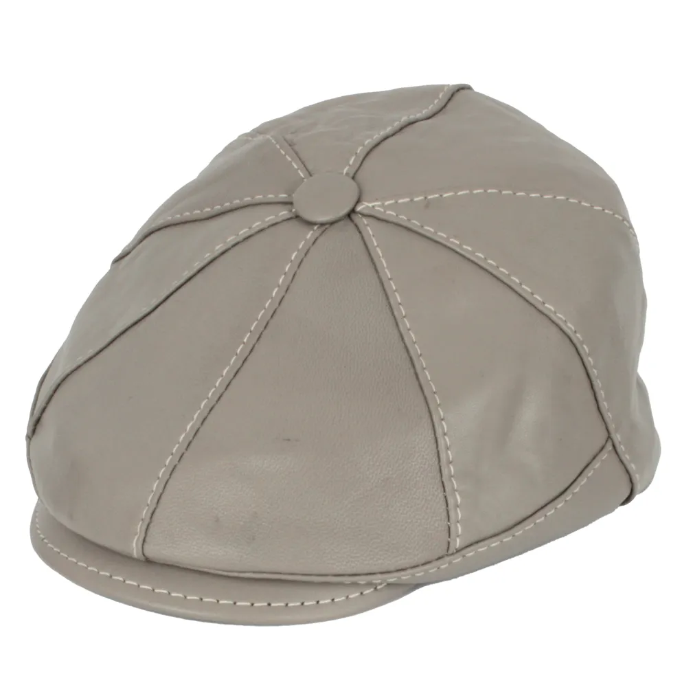 Skórzany kaszkiet Polar Fashion K233G – beżowo-popielaty, unisex ocieplany