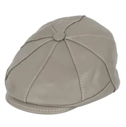 Skórzany kaszkiet Polar Fashion K233G – beżowo-popielaty, unisex ocieplany