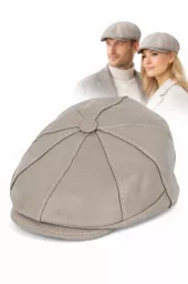 Skórzany kaszkiet Polar Fashion K233G – beżowo-popielaty, unisex ocieplany
