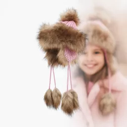 Dziewczęca czapka zimowa W210B jasnoróżowa ciepła uszatka mongołka bajka Polar Fashion