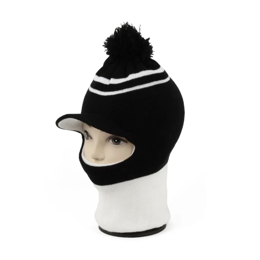 W217D Black-White Hat Balaclava Winter Knitted Warm Children'S