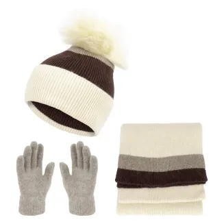Damski Komplet Zimowy W453E Polar Fashion – Beżowo-Brązowy 3-częściowy - 4