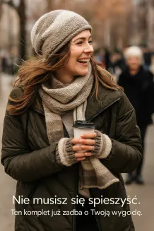 Komplet Czapka Komin Rękawiczki-Mitenki W375AK Beżowo-Brązowy Polar Fashion - 7