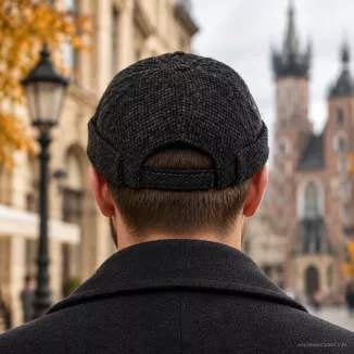 Dokerka męska czapka bez daszka Leonka Fisherman grafitowa w pepitka K325E - 6