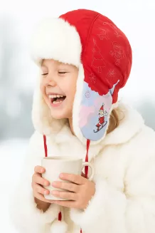 Czapka zimowa W143B czerwona uszatka futrzana dziewczęca ciepła Polar Fashion - 3