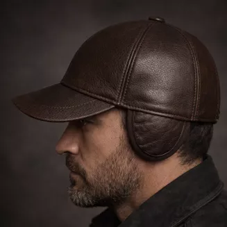 Brązowa skórzana czapka bejsbolówka premium z osłoną uszu K248E Polar Fashion - 8