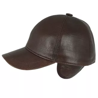 Brązowa skórzana czapka bejsbolówka premium z osłoną uszu K248E Polar Fashion - 4