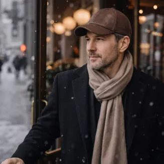 Brązowa skórzana czapka bejsbolówka premium z osłoną uszu K248E Polar Fashion - 7