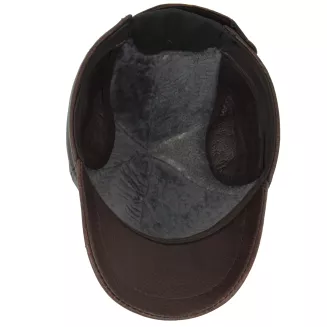 Brązowa skórzana czapka bejsbolówka premium z osłoną uszu K248E Polar Fashion - 5